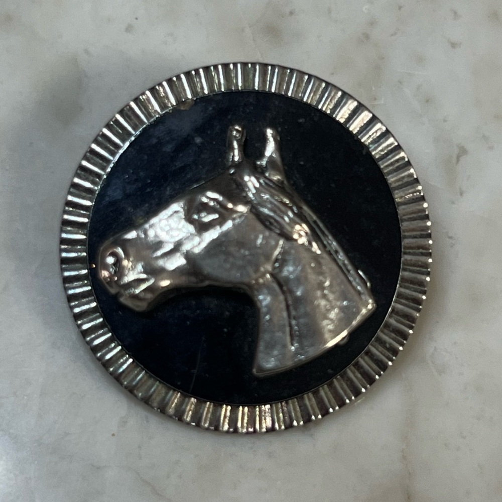 Vintage Silver Tone Horse Head Enamel Pin Brooch